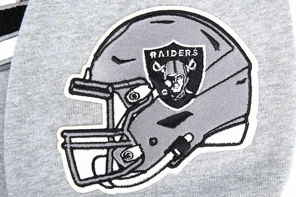NFL LAS VEGAS RAIDERS SCRIPT TAIL MEN'S RIB FLEECE PULLOVER HOODIE (HEATHER GRAY/BLACK)