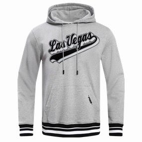 NFL LAS VEGAS RAIDERS SCRIPT TAIL MEN'S RIB FLEECE PULLOVER HOODIE (HEATHER GRAY/BLACK)