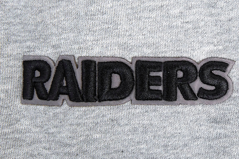 NFL LAS VEGAS RAIDERS SCRIPT TAIL MEN'S RIB FLEECE PULLOVER HOODIE (HEATHER GRAY/BLACK)