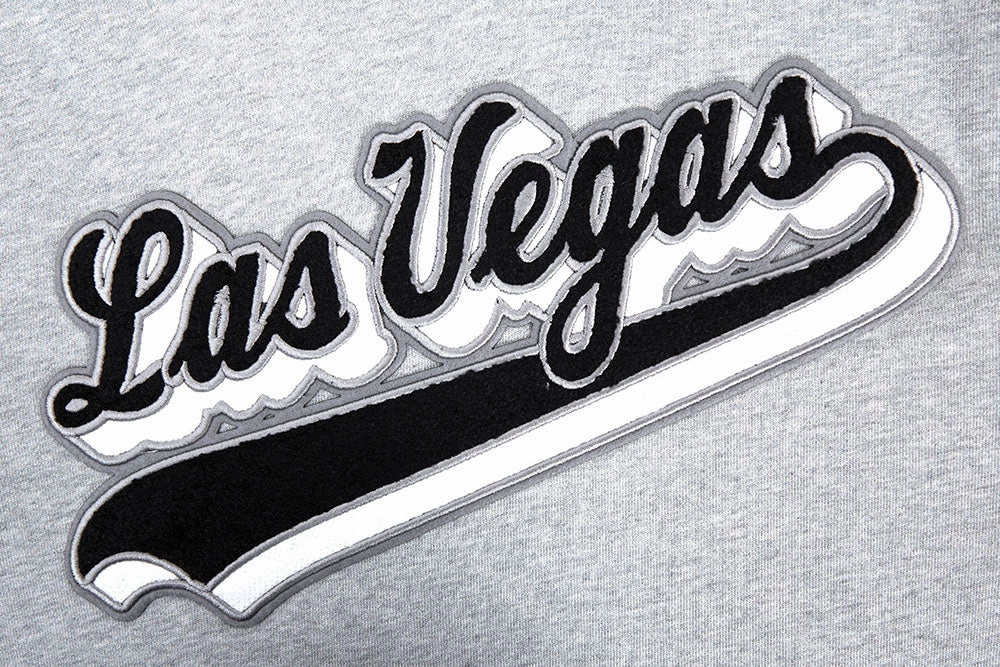 NFL LAS VEGAS RAIDERS SCRIPT TAIL MEN'S RIB FLEECE PULLOVER HOODIE (HEATHER GRAY/BLACK)