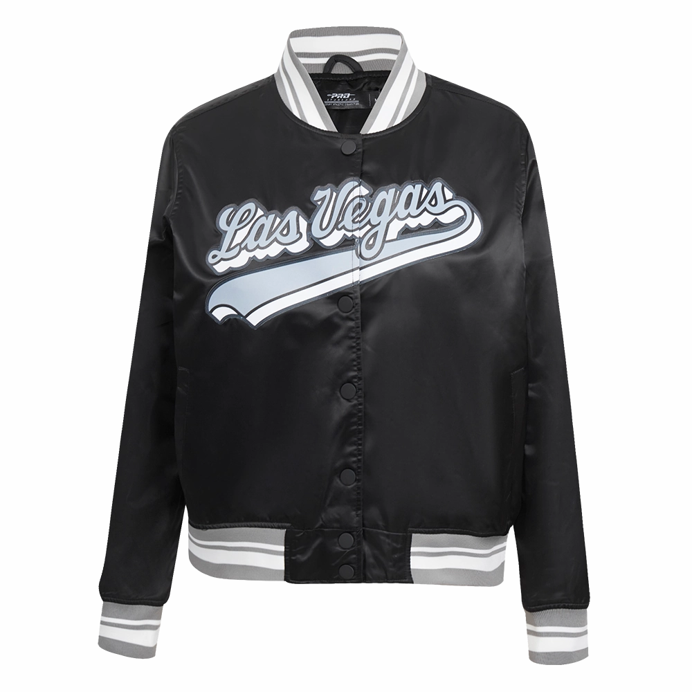 NFL LAS VEGAS RAIDERS SCRIPT TAIL WOMEN'S SATIN JACKET (BLACK/GRAY)