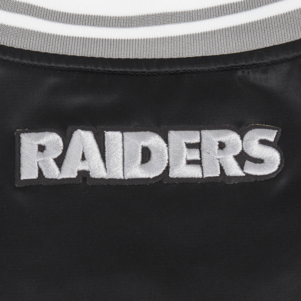 NFL LAS VEGAS RAIDERS SCRIPT TAIL WOMEN'S SATIN JACKET (BLACK/GRAY)