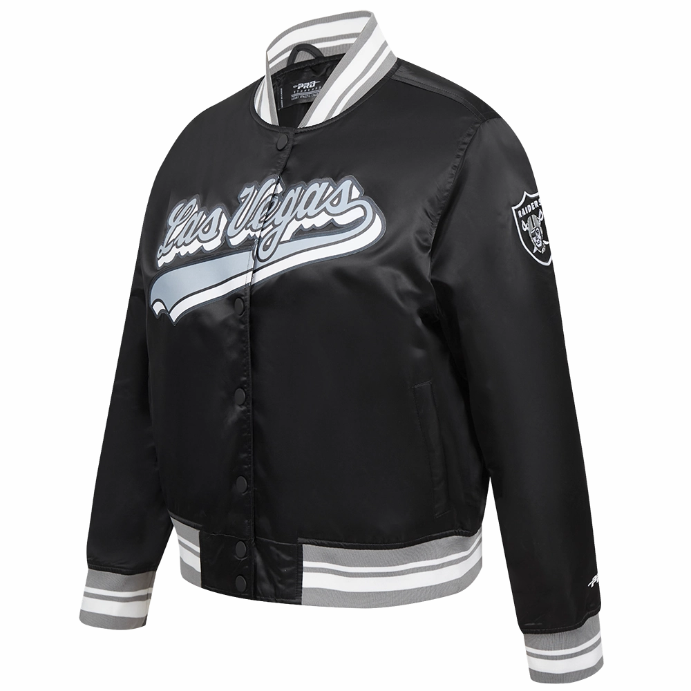 NFL LAS VEGAS RAIDERS SCRIPT TAIL WOMEN'S SATIN JACKET (BLACK/GRAY)