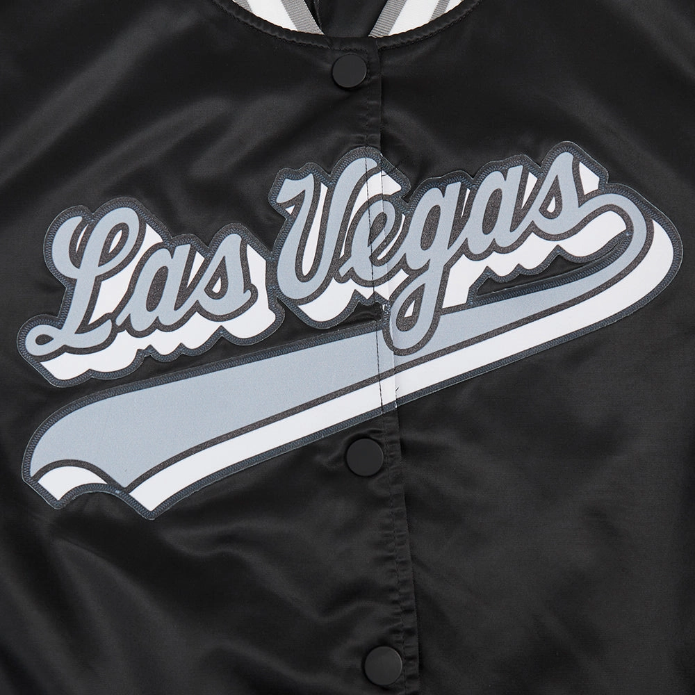 NFL LAS VEGAS RAIDERS SCRIPT TAIL WOMEN'S SATIN JACKET (BLACK/GRAY)