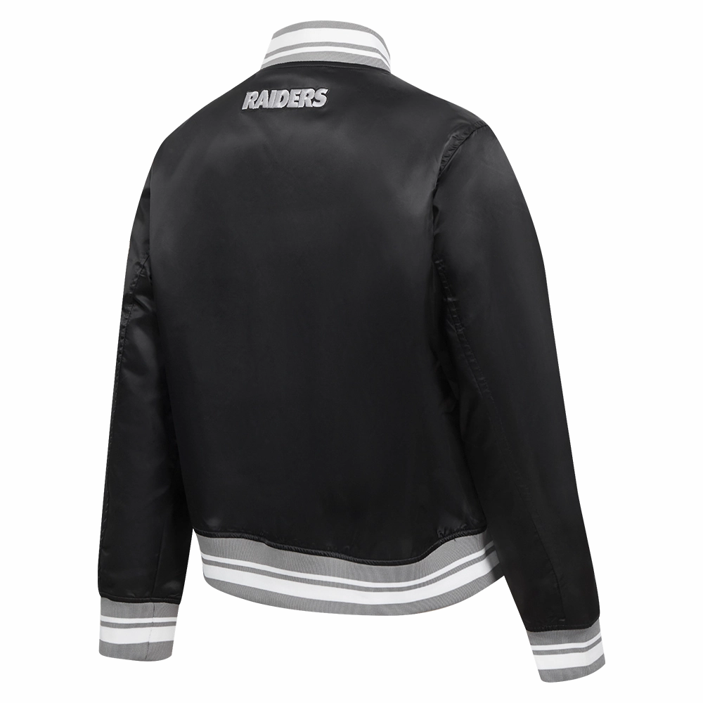 NFL LAS VEGAS RAIDERS SCRIPT TAIL WOMEN'S SATIN JACKET (BLACK/GRAY)