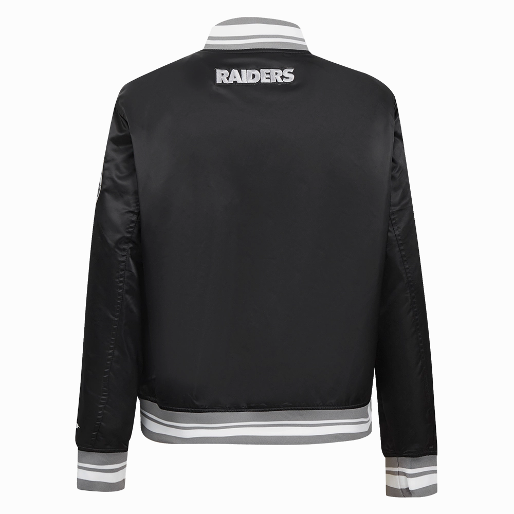 NFL LAS VEGAS RAIDERS SCRIPT TAIL WOMEN'S SATIN JACKET (BLACK/GRAY)
