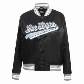 NFL LAS VEGAS RAIDERS SCRIPT TAIL WOMEN'S SATIN JACKET (BLACK/GRAY)