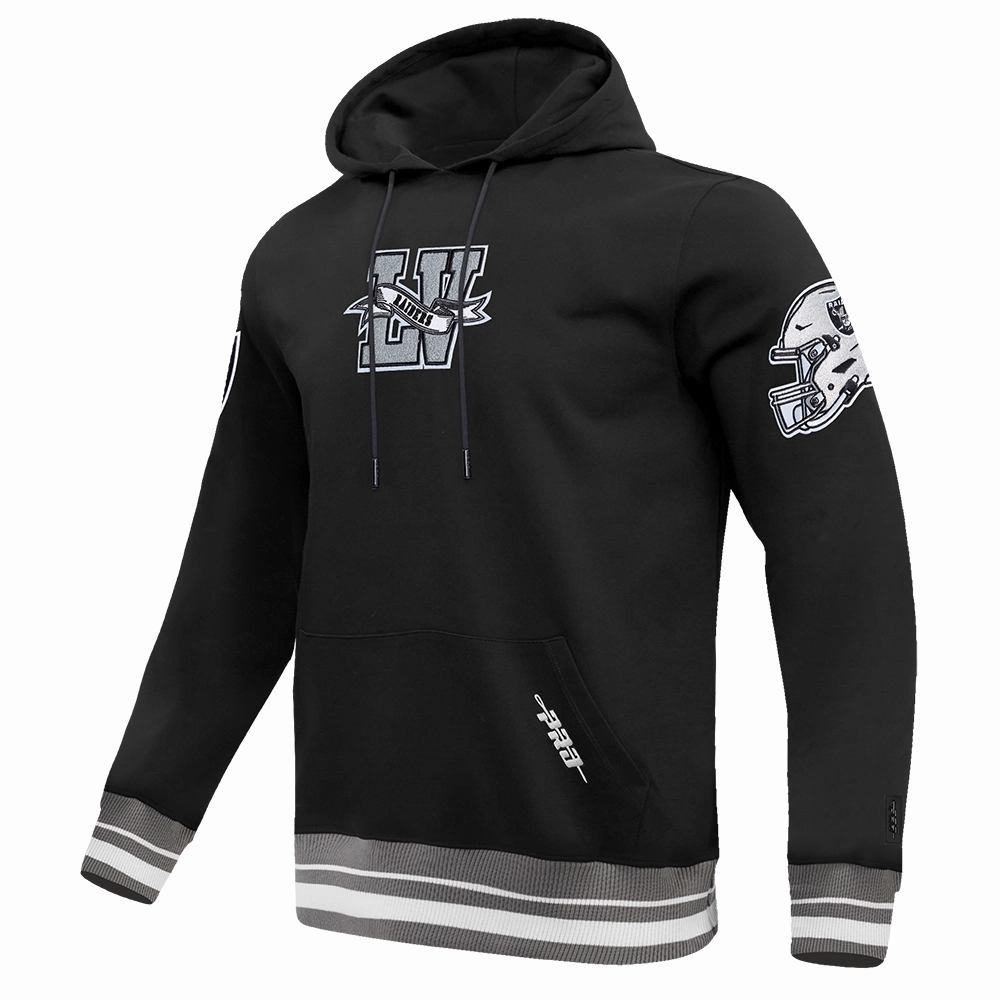 NFL LAS VEGAS RAIDERS TEAM PENNANTS MEN'S RIB FLEECE PULLOVER HOODIE (BLACK/GRAY)