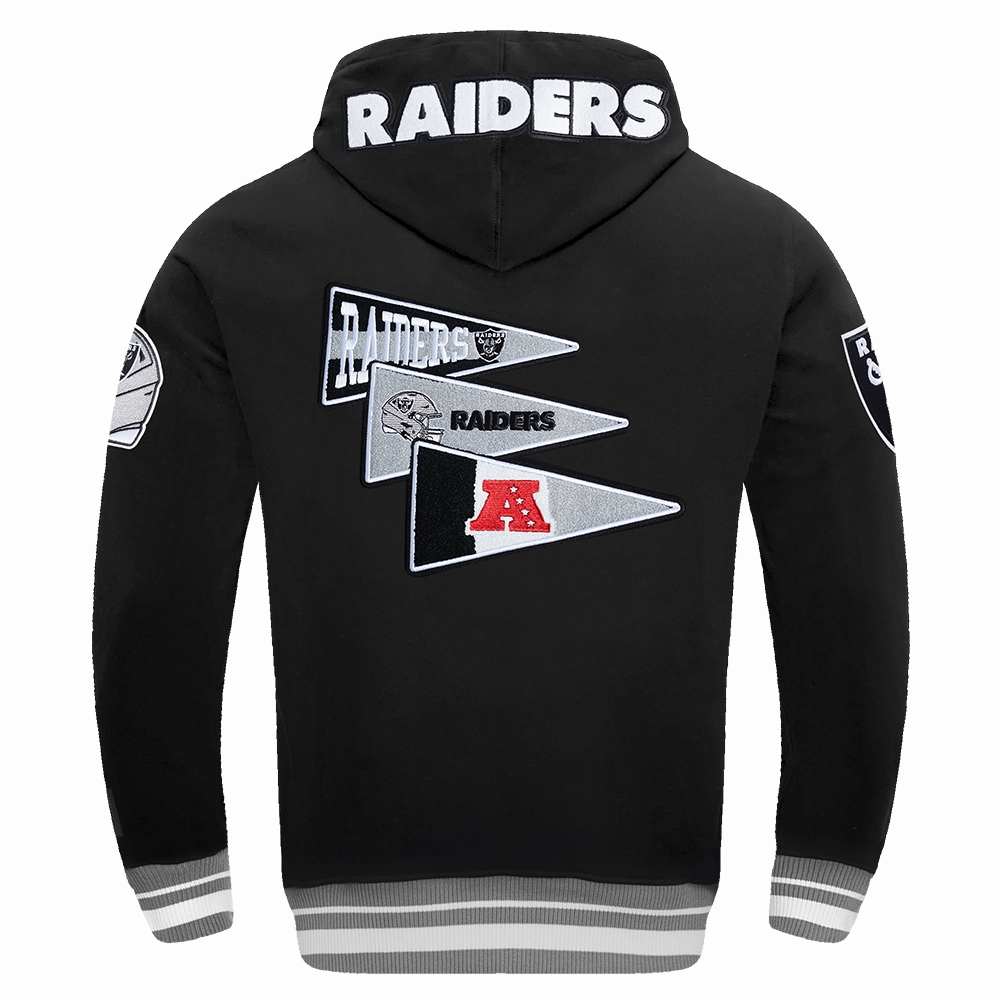 NFL LAS VEGAS RAIDERS TEAM PENNANTS MEN'S RIB FLEECE PULLOVER HOODIE (BLACK/GRAY)