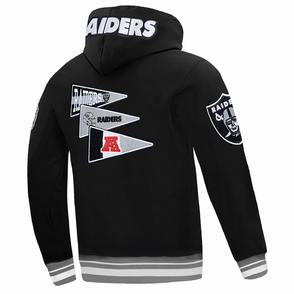 NFL LAS VEGAS RAIDERS TEAM PENNANTS MEN'S RIB FLEECE PULLOVER HOODIE (BLACK/GRAY)