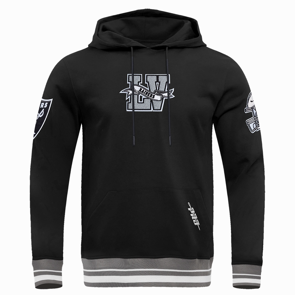 NFL LAS VEGAS RAIDERS TEAM PENNANTS MEN'S RIB FLEECE PULLOVER HOODIE (BLACK/GRAY)