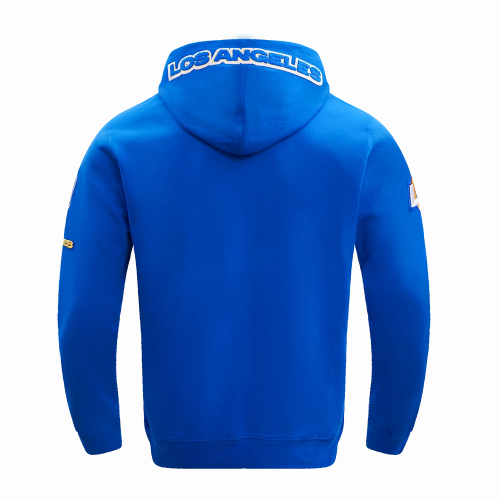 NFL LOS ANGELES RAMS CLASSIC CHENILLE MEN'S DOUBLE KNIT PULLOVER HOODIE (ROYAL BLUE)