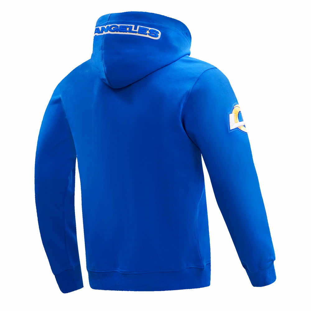 NFL LOS ANGELES RAMS CLASSIC CHENILLE MEN'S DOUBLE KNIT PULLOVER HOODIE (ROYAL BLUE)
