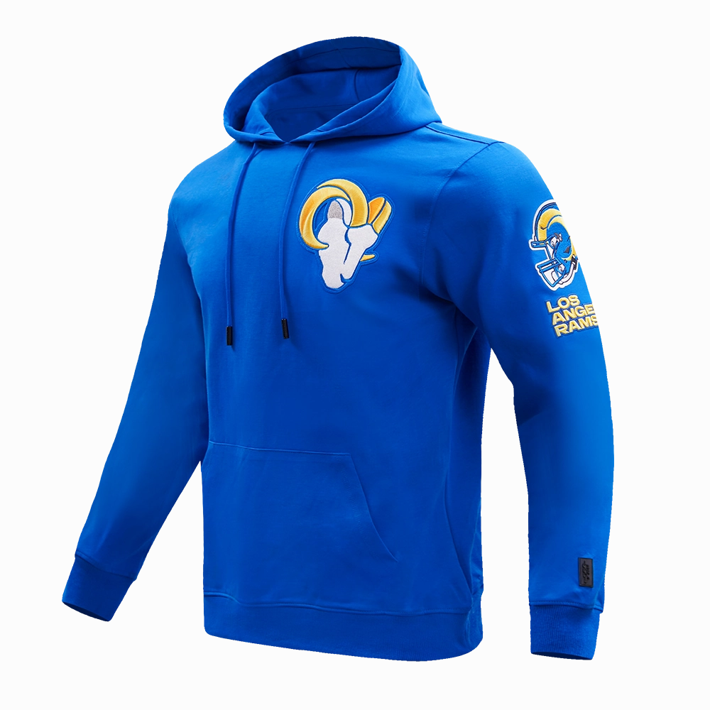 NFL LOS ANGELES RAMS CLASSIC CHENILLE MEN'S DOUBLE KNIT PULLOVER HOODIE (ROYAL BLUE)