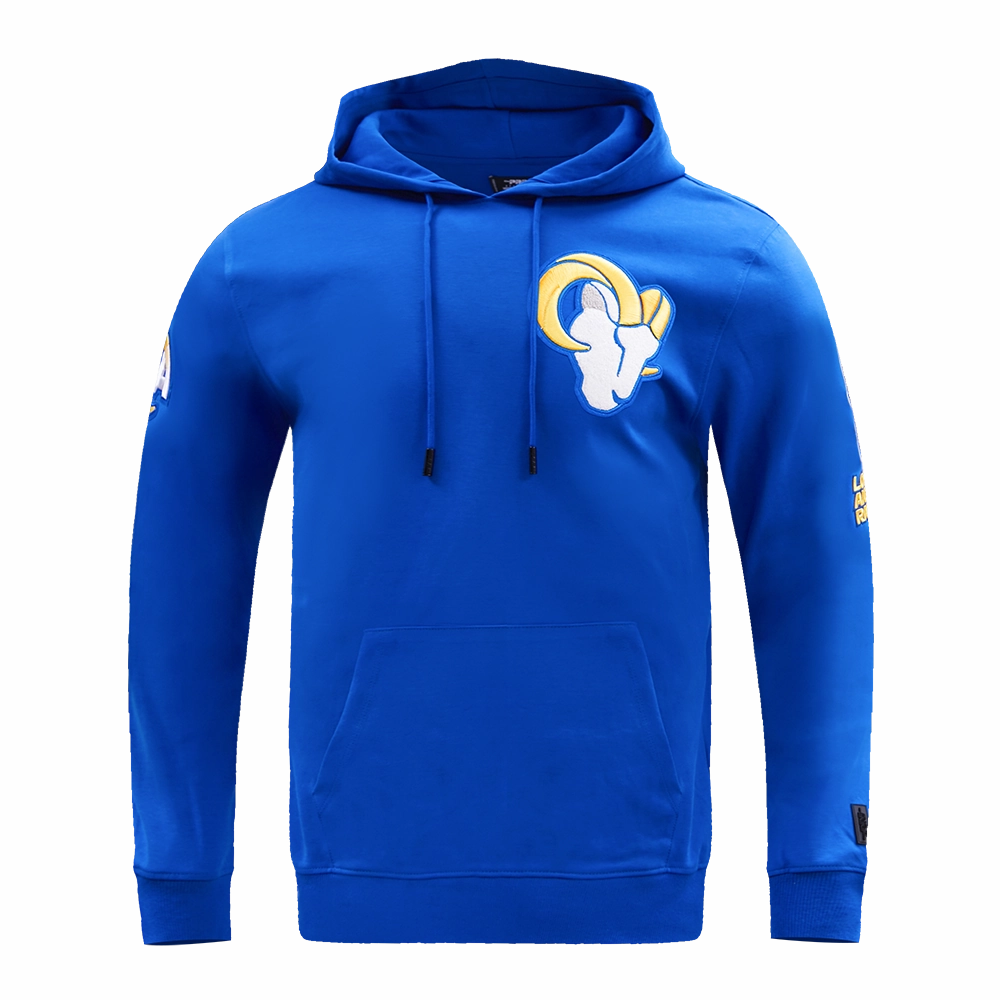 NFL LOS ANGELES RAMS CLASSIC CHENILLE MEN'S DOUBLE KNIT PULLOVER HOODIE (ROYAL BLUE)