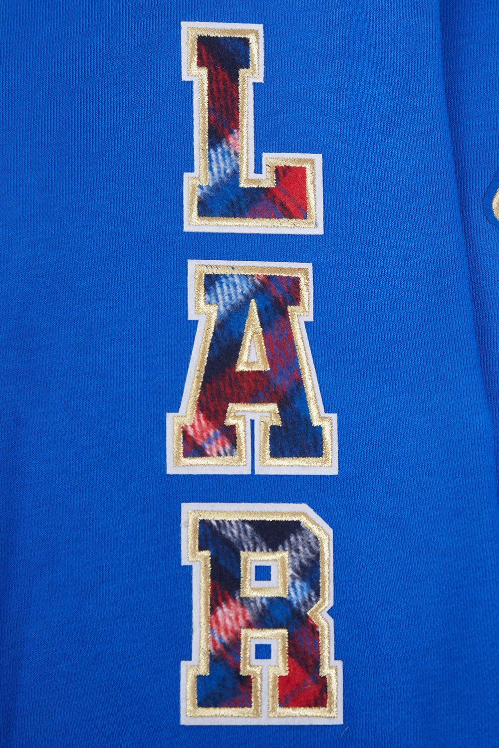 NFL LOS ANGELES RAMS PRO PREP RIB FLEECE WOMEN'S CROPPED PULLOVER HOODIE (ROYAL BLUE/RED)