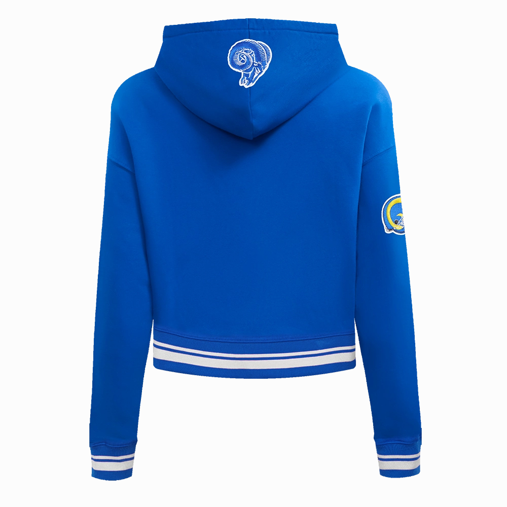 NFL LOS ANGELES RAMS RETRO CLASSIC WOMEN'S CROPPED PULLOVER HOODIE (ROYAL BLUE)