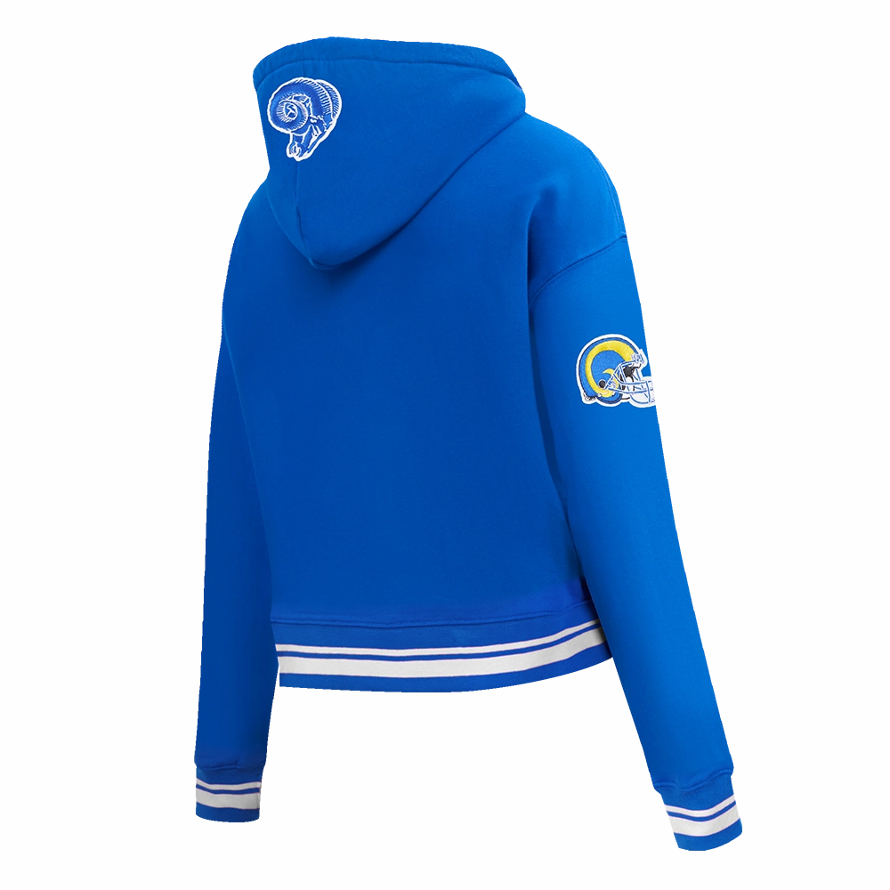 NFL LOS ANGELES RAMS RETRO CLASSIC WOMEN'S CROPPED PULLOVER HOODIE (ROYAL BLUE)