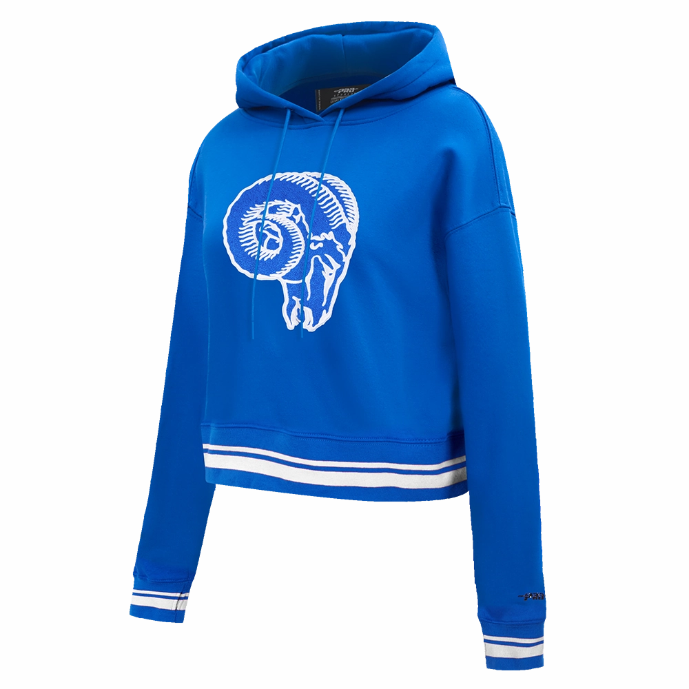 NFL LOS ANGELES RAMS RETRO CLASSIC WOMEN'S CROPPED PULLOVER HOODIE (ROYAL BLUE)