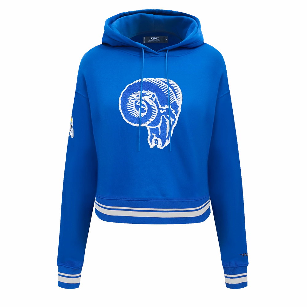 NFL LOS ANGELES RAMS RETRO CLASSIC WOMEN'S CROPPED PULLOVER HOODIE (ROYAL BLUE)