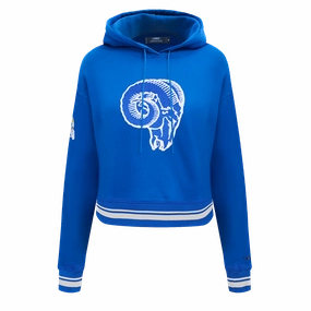 NFL LOS ANGELES RAMS RETRO CLASSIC WOMEN'S CROPPED PULLOVER HOODIE (ROYAL BLUE)