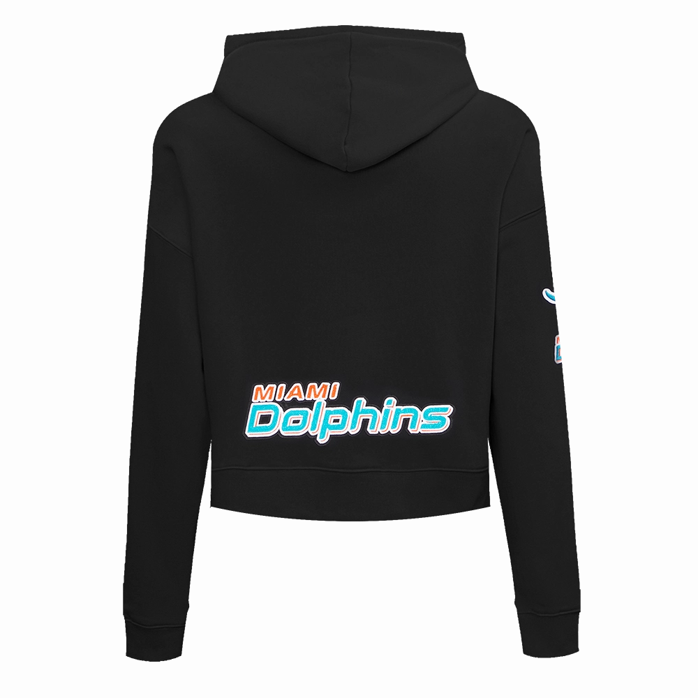 NFL MIAMI DOLPHINS CLASSIC WOMEN'S FLEECE CROPPED PULLOVER HOODIE (BLACK)