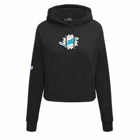 NFL MIAMI DOLPHINS CLASSIC WOMEN'S FLEECE CROPPED PULLOVER HOODIE (BLACK)