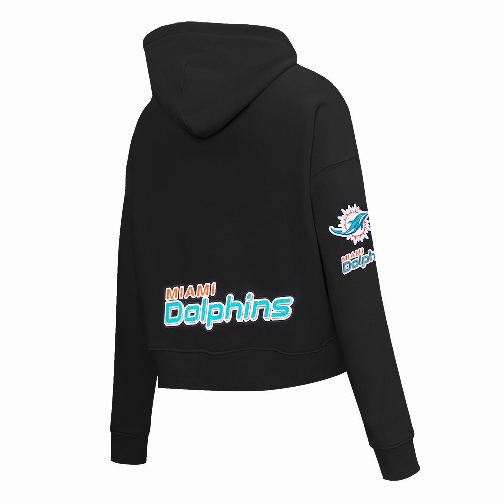 NFL MIAMI DOLPHINS CLASSIC WOMEN'S FLEECE CROPPED PULLOVER HOODIE (BLACK)