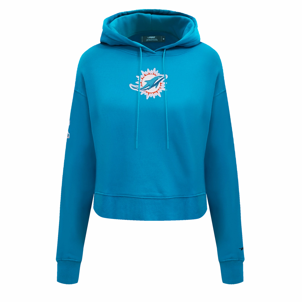 NFL MIAMI DOLPHINS CLASSIC WOMEN'S FLEECE CROPPED PULLOVER HOODIE (TEAL)