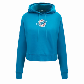 NFL MIAMI DOLPHINS CLASSIC WOMEN'S FLEECE CROPPED PULLOVER HOODIE (TEAL)