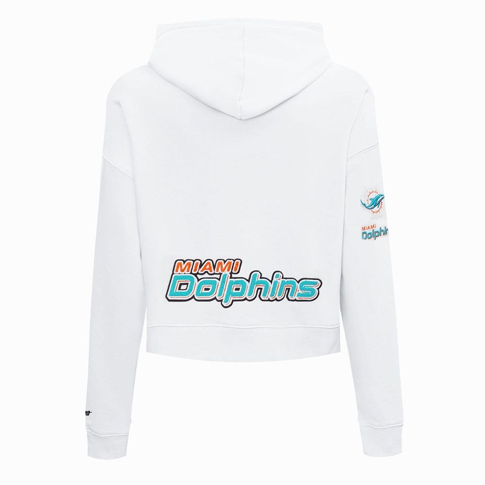 NFL MIAMI DOLPHINS CLASSIC WOMEN'S FLEECE CROPPED PULLOVER HOODIE (WHITE)