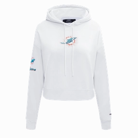 NFL MIAMI DOLPHINS CLASSIC WOMEN'S FLEECE CROPPED PULLOVER HOODIE (WHITE)