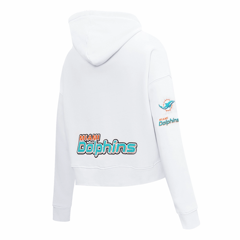 NFL MIAMI DOLPHINS CLASSIC WOMEN'S FLEECE CROPPED PULLOVER HOODIE (WHITE)