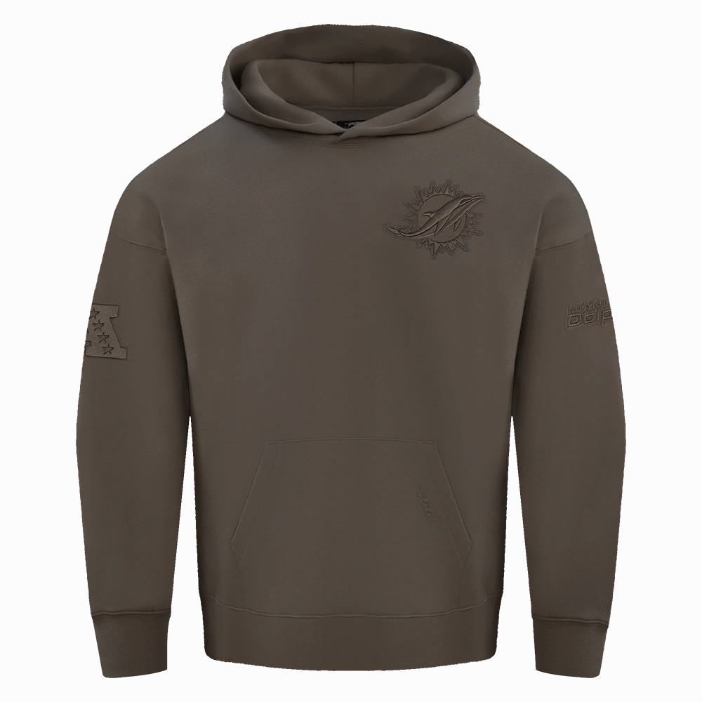 NFL MIAMI DOLPHINS NEUTRAL MEN'S DROP SHOULDER PULLOVER HOODIE (DARK TAUPE)