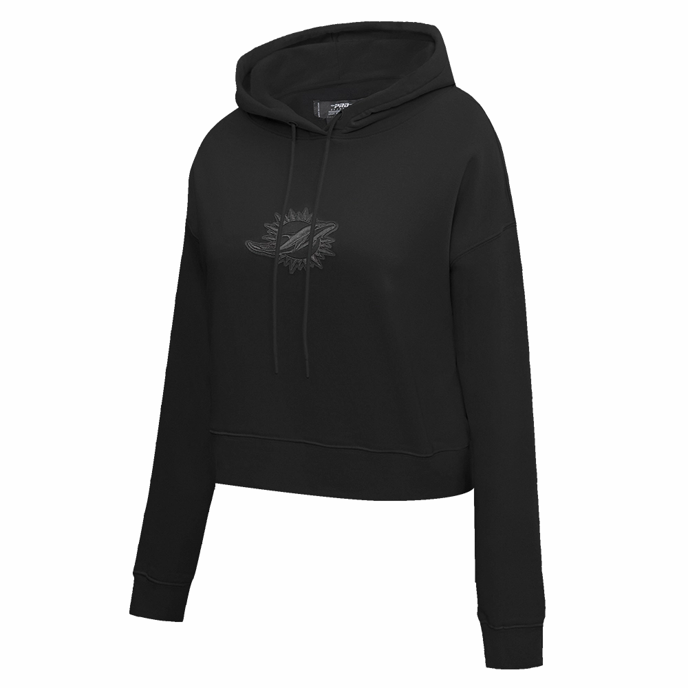 NFL MIAMI DOLPHINS NEUTRAL WOMEN'S CROPPED PULLOVER HOODIE (BLACK)