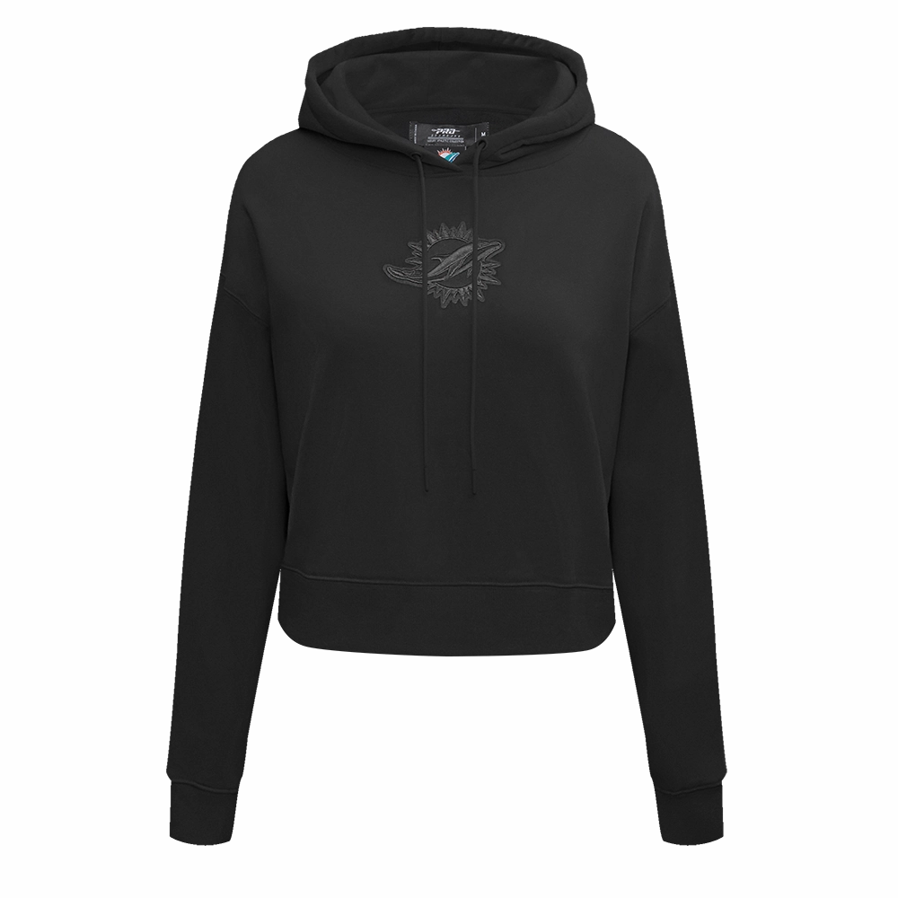 NFL MIAMI DOLPHINS NEUTRAL WOMEN'S CROPPED PULLOVER HOODIE (BLACK)