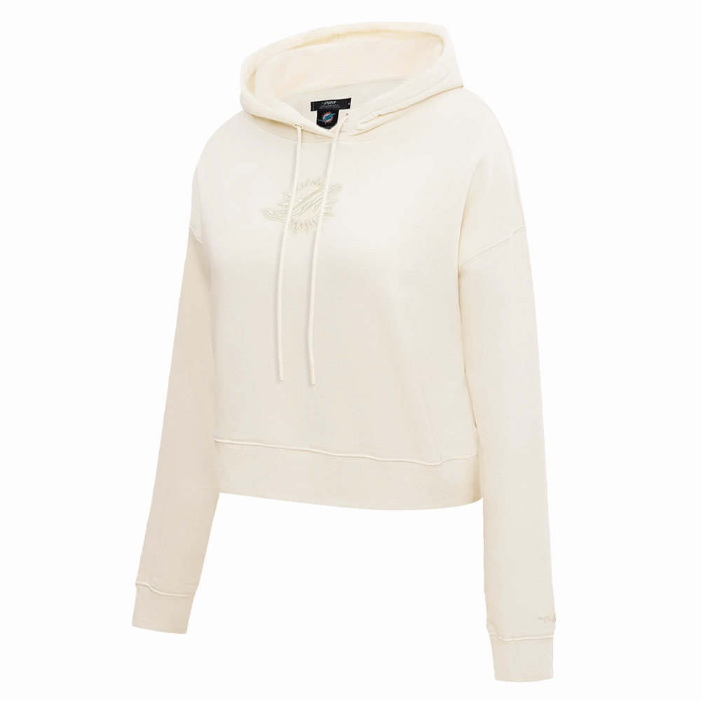 NFL MIAMI DOLPHINS NEUTRAL WOMEN'S CROPPED PULLOVER HOODIE (EGGSHELL)