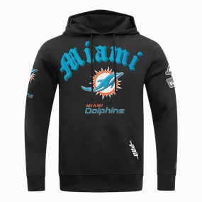 NFL MIAMI DOLPHINS OLD ENGLISH MEN'S PO HOODIE (BLACK)