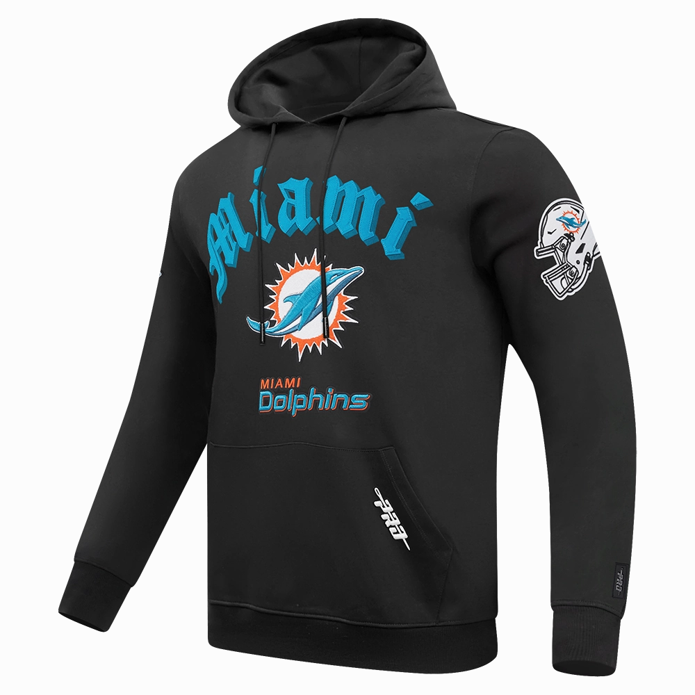 NFL MIAMI DOLPHINS OLD ENGLISH MEN'S PO HOODIE (BLACK)
