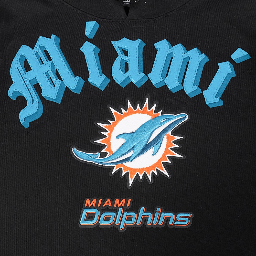 NFL MIAMI DOLPHINS OLD ENGLISH MEN'S PO HOODIE (BLACK)