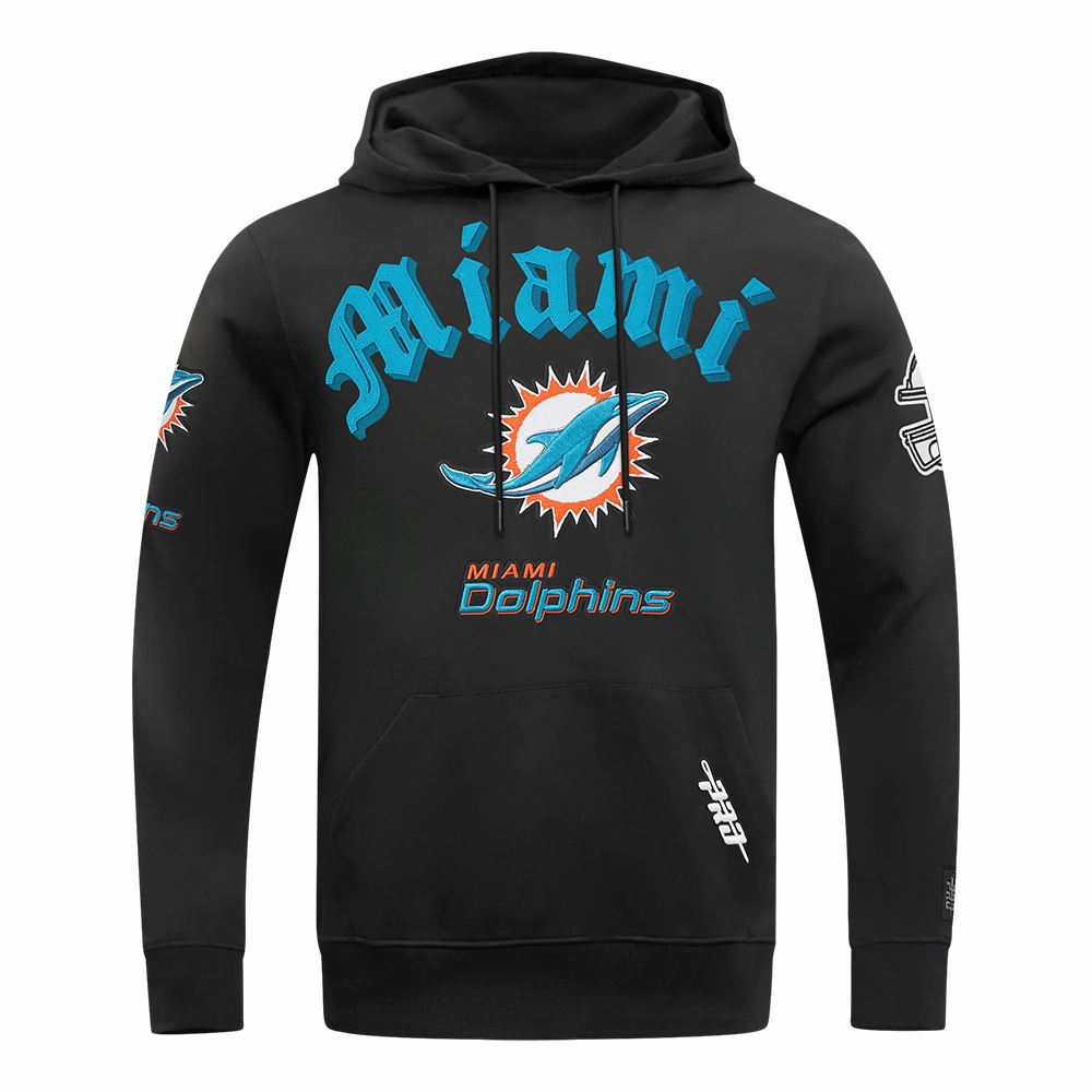 NFL MIAMI DOLPHINS OLD ENGLISH MEN'S PO HOODIE (BLACK)