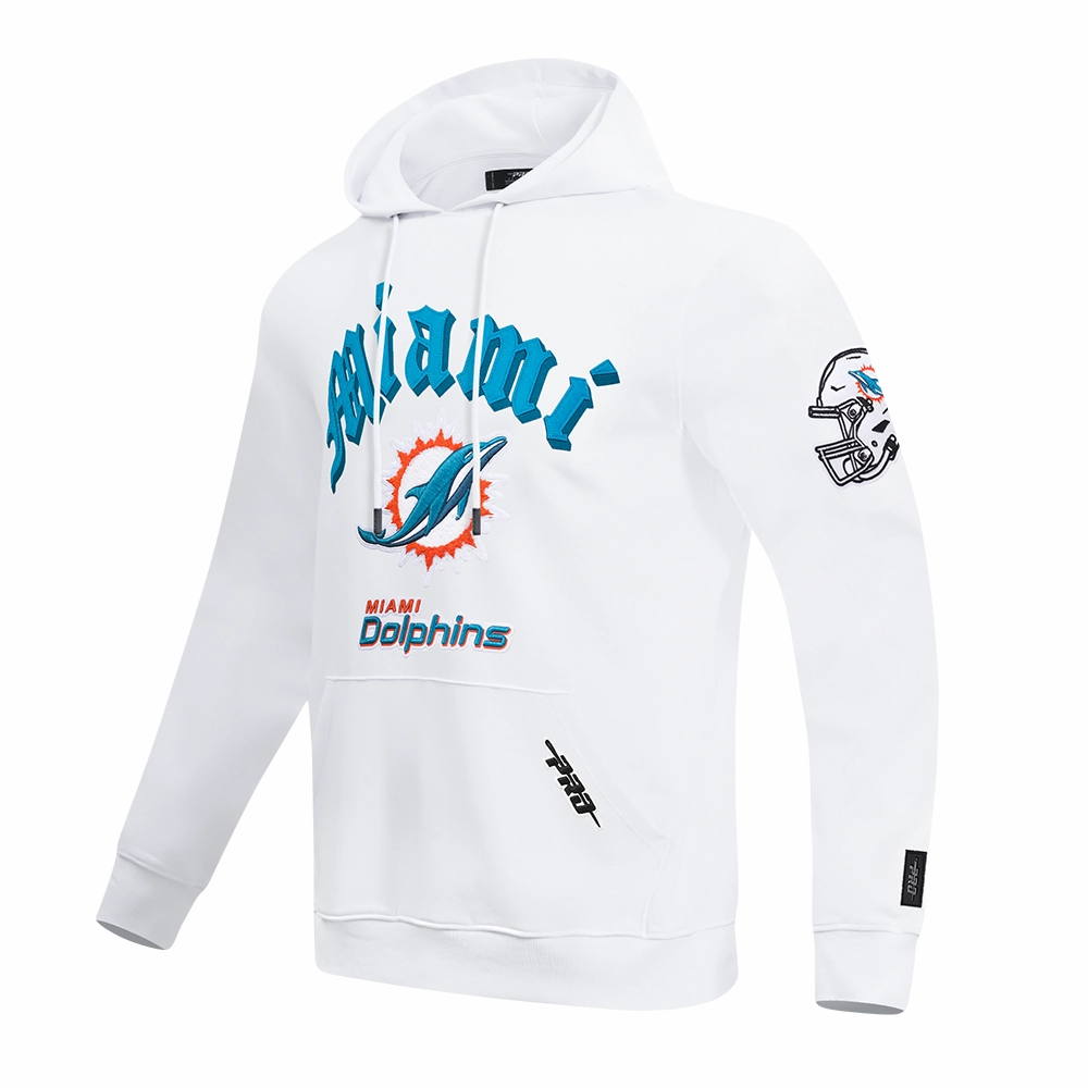NFL MIAMI DOLPHINS OLD ENGLISH MEN'S PO HOODIE (WHITE)