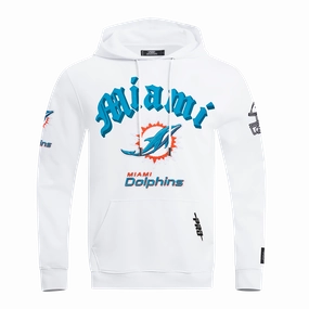 NFL MIAMI DOLPHINS OLD ENGLISH MEN'S PO HOODIE (WHITE)