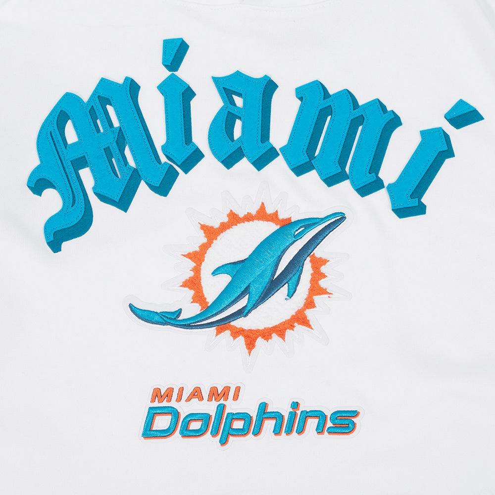 NFL MIAMI DOLPHINS OLD ENGLISH MEN'S PO HOODIE (WHITE)