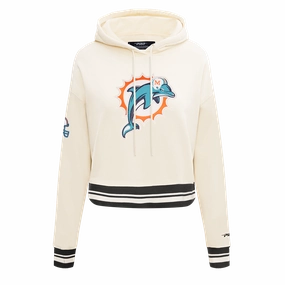 NFL MIAMI DOLPHINS RETRO CLASSIC WOMEN'S CROPPED PO HOODIE (EGGSHELL/BLACK)