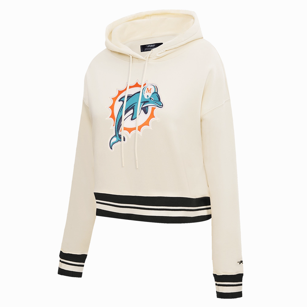 NFL MIAMI DOLPHINS RETRO CLASSIC WOMEN'S CROPPED PO HOODIE (EGGSHELL/BLACK)