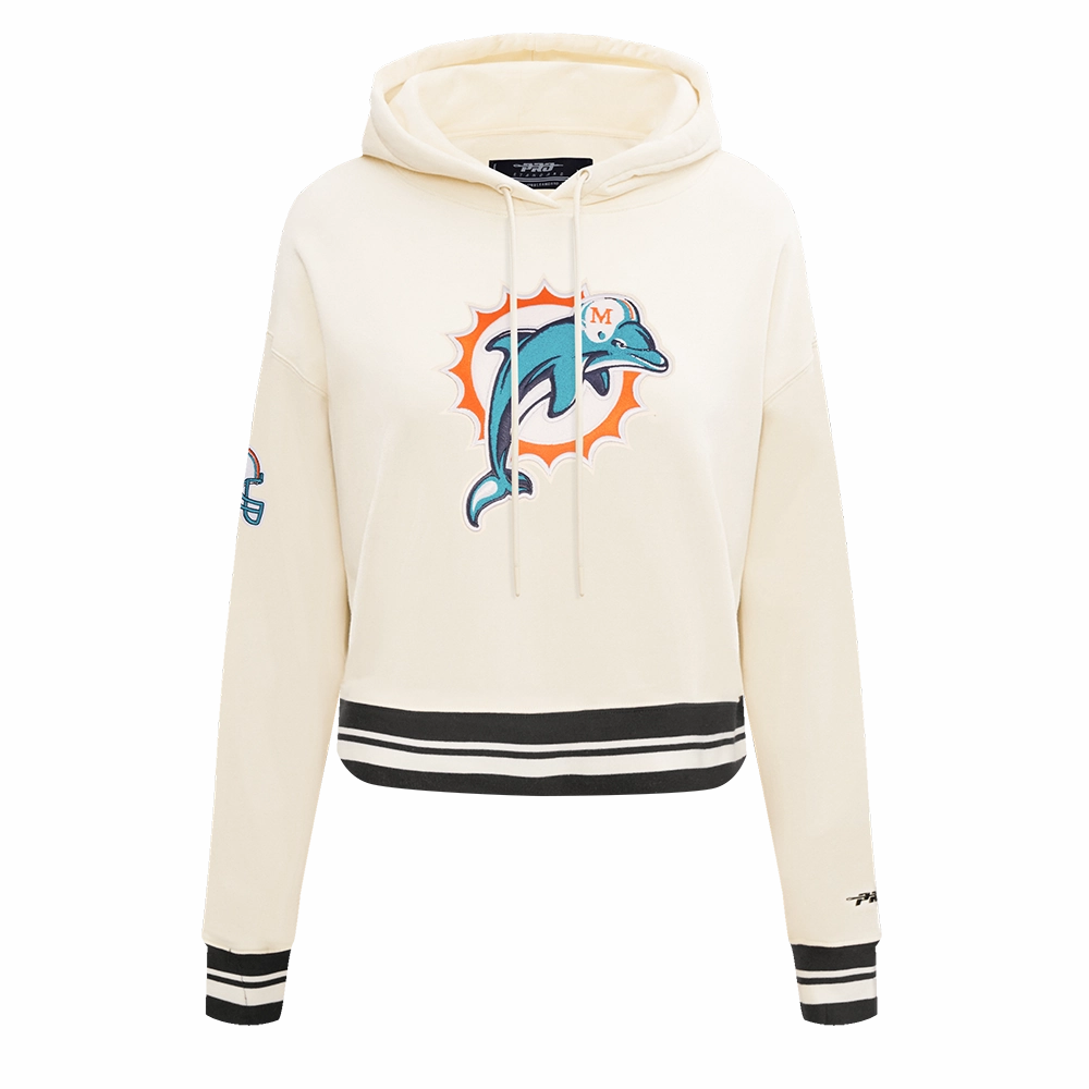 NFL MIAMI DOLPHINS RETRO CLASSIC WOMEN'S CROPPED PO HOODIE (EGGSHELL/BLACK)