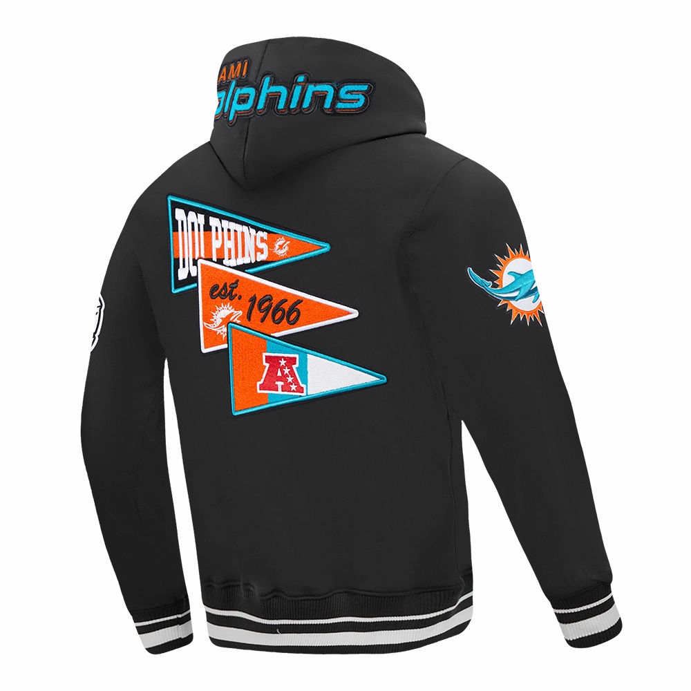 NFL MIAMI DOLPHINS TEAM PENNANTS MEN'S RIB FLEECE PULLOVER HOODIE (BLACK)