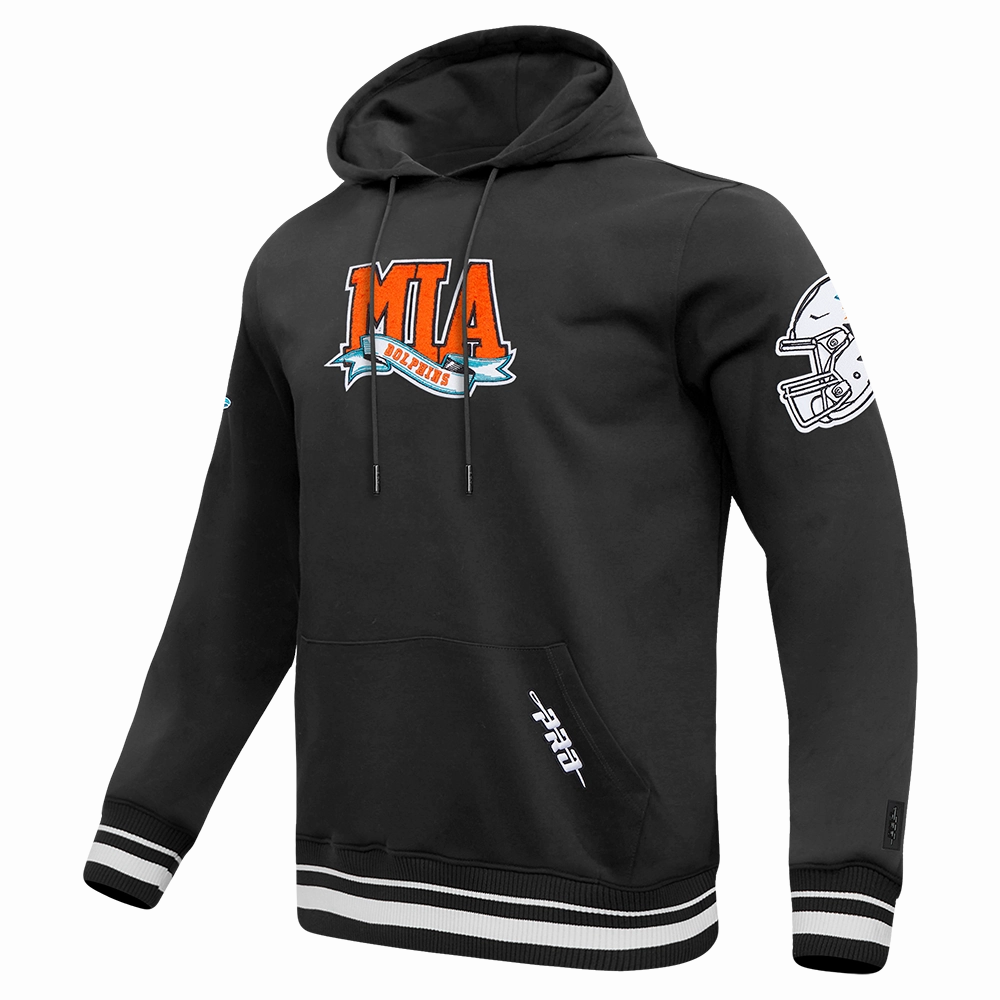 NFL MIAMI DOLPHINS TEAM PENNANTS MEN'S RIB FLEECE PULLOVER HOODIE (BLACK)