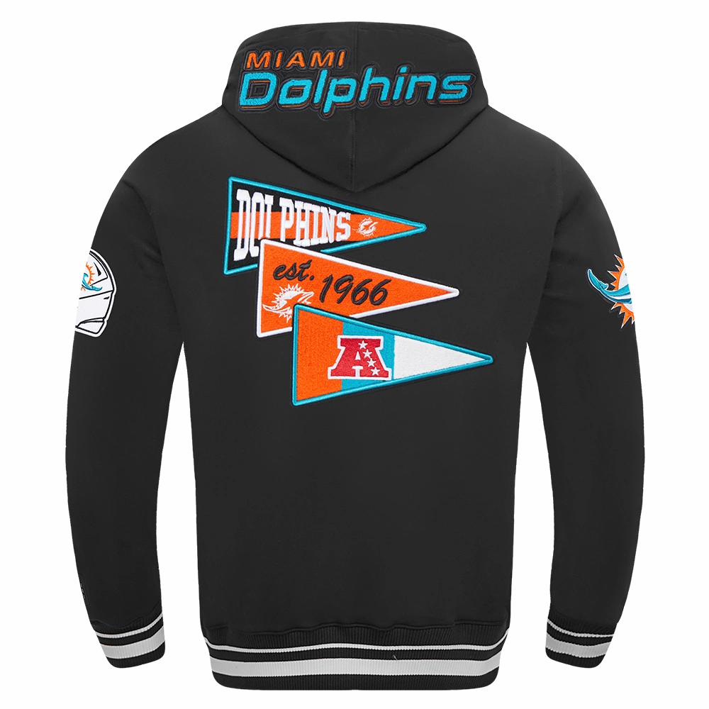 NFL MIAMI DOLPHINS TEAM PENNANTS MEN'S RIB FLEECE PULLOVER HOODIE (BLACK)